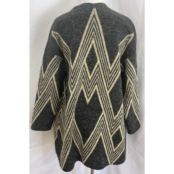 Joan Vass Womens Gray Beige Geometric Open Front Cardigan Sweater Size Medium - Picture 3 of 10